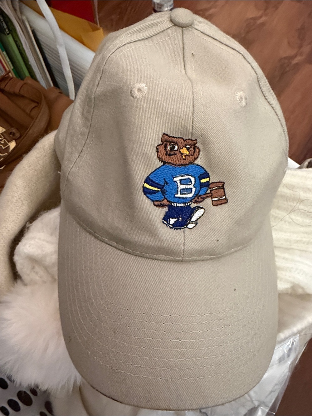Beige Cap with Embroidered Owl Logo